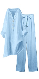 B0D14SXZJG Cotton Linen Button Solid Color 2 Pieces Outfits