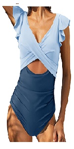 B0D31WHYJR Sexy Ruffled Sleeve Cross Wrap Cutout One Piece Swimsuit