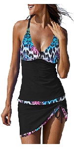 B0D33BK934 Sexy V Neck Colorblock Splicing Two Piece Tankini Swimsuit