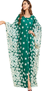 Kaftan Dresses Bat Sleeves Loose Green