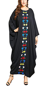 Women Maxi Dress Embroidery Bat Sleeve