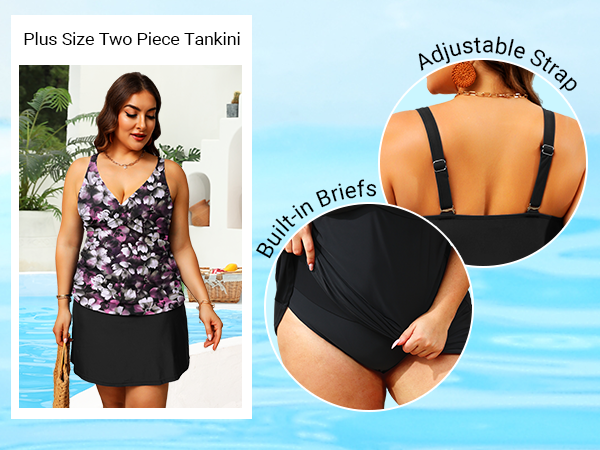 Plus Size Two Piece Tankini with Skirt