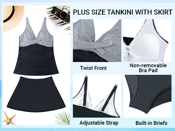 Plus Size Two Piece Tankini with Skirt