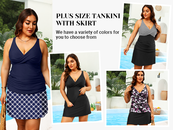 Plus Size Two Piece Tankini with Skirt