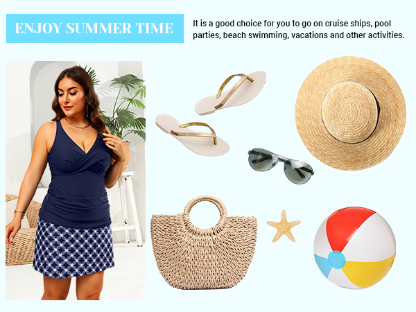 Plus Size Two Piece Tankini with Skirt