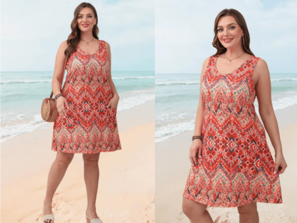 Women Plus Size Sun dress with Pockets 