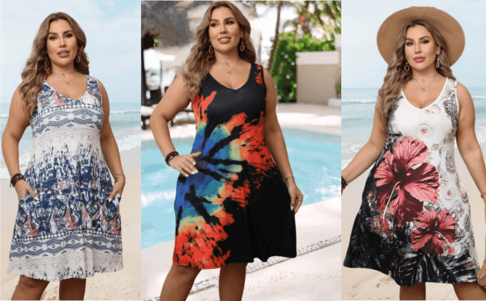 Women Plus Size V neck beach dress