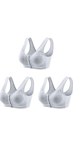 Daisy Bras for Older Women 3 Pack Front Closure, Everyday Cozy Bras, Women&#39;s Wire-Free Front