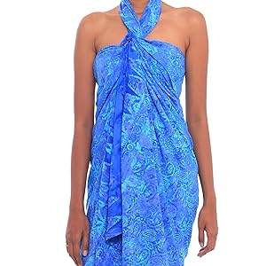 NOVICA Handmade Paisley Motif Batik Rayon Sarong Blue Hecha a mano Seda artificial Pareo de malasia