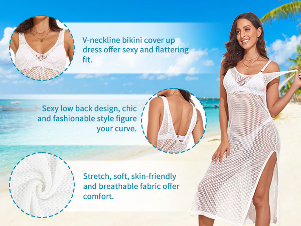 Sexy Side Split Crochet Long Bikini Swimsuit Cover Up