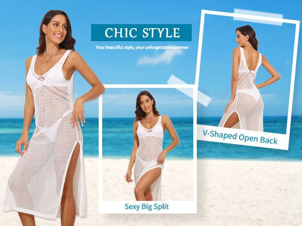 Long Cover Ups for Swimwear Sexy Hollow Out Side Split Bathing Suit