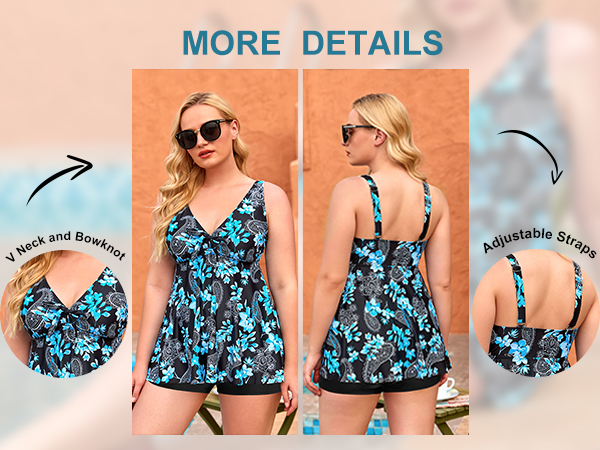 plus size tankini swimsuit for women two piece bathing suit v neck swimwear