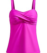 Dipinon womens pink modest flowy twist tummy control tankini top bathing suit top plus size swim