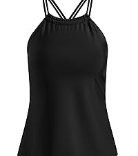 Dipinon womens black halter high neck tummy control tankini top bathing suit top no bottom