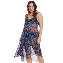 Plus Size Mid Length Flowy Mesh Coverup Tank Dress in Linework Paisley