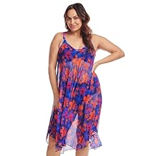 Plus Size Mid Length Flowy Mesh Coverup Tank Dress in Iridescent Blooms