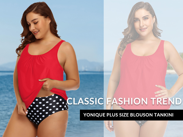 plus size blouson tankini swimsuit tummy control bathing suit 