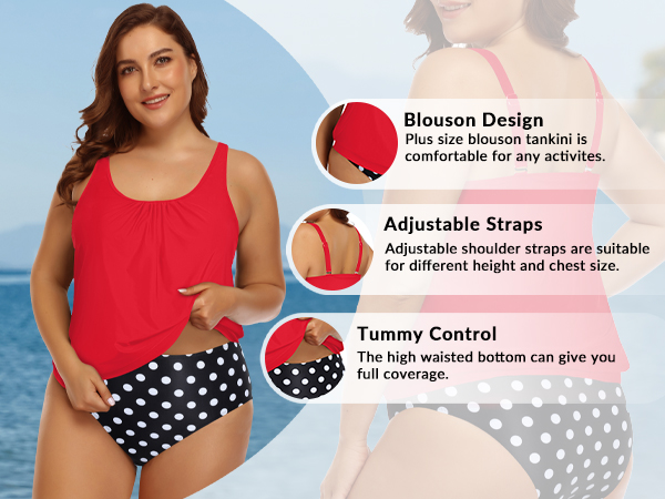 plus size blouson tankini swimsuit tummy control bathing suit