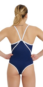 Arena Women''s Icons Swimsuit Super Free Back Solid Navy-White Bathing Suit