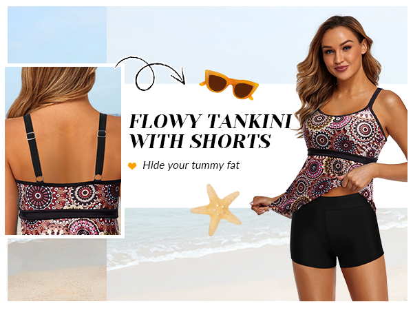 Tankini with Shorts Two Piece Tankini Bathing Suit Swimsuits with Shorts