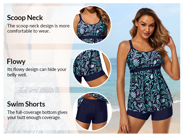 Tankini with Shorts Two Piece Tankini Bathing Suit Swimsuits with Shorts