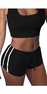 Womens Sports Spaghetti Strap Crop Tank Top with High Waist Shorts 2 Piece Set Tracksuit 