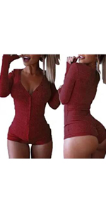 Womens V Neck Long Sleeve One Piece Bodysuit Bodycon Rompers Overall