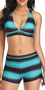 High Waist Tummy Control Bikini Tops with Boyshorts Swimwear Bathing Suits