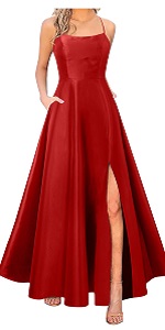 Women Satin Side Split Dress Halter Backless Sexy Long Cocktail Dresses B0D942T6ZC