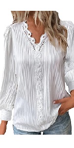 Women Long Sleeved Shirt Lace Elegant Blouse Fashion V Neck Temperament Loose Shirts B0D8KCKC4Y