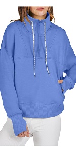 Women Half Zip Drawstring Sweatshirts Stand Neck Pullover Casual Outfit B0D9S5VSSB