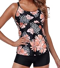 Yonique Two Piece Tankini Swimsuits for Women with Shorts Tummy Control Bathing Suits Athletic