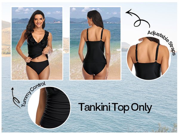 Tankini Top Only Tummy Control Bathing Suit Top Ruffle Swimsuit Top