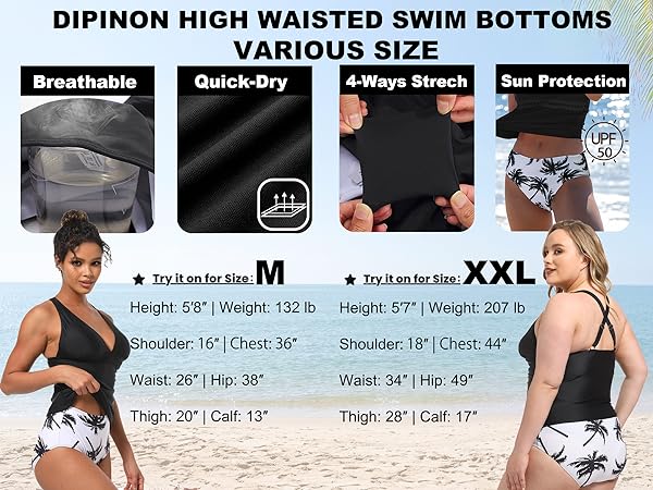 Dipinon Womens High Waisted Bikini Bottom Tummy Control Printed Swimsuits Bottom