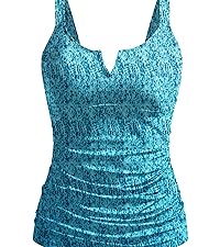 Dipinon women v neck tankini top tummy control tankini bathing suit top no bottoms blue tankini