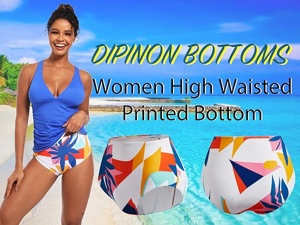 Womens high waisted bikini bottom tummy control full coverage swimsuits bottoms(Available in Plus)