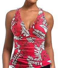 Dipinon womens red v neck ruched tummy control tankini top bathing suit top no bottom swim tops