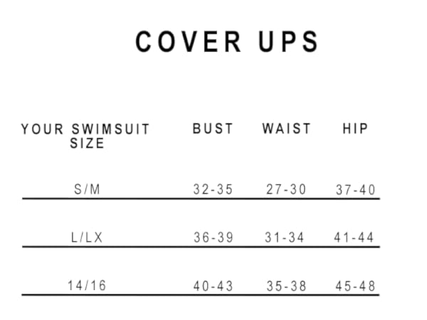 Sunsets Cover up size chart