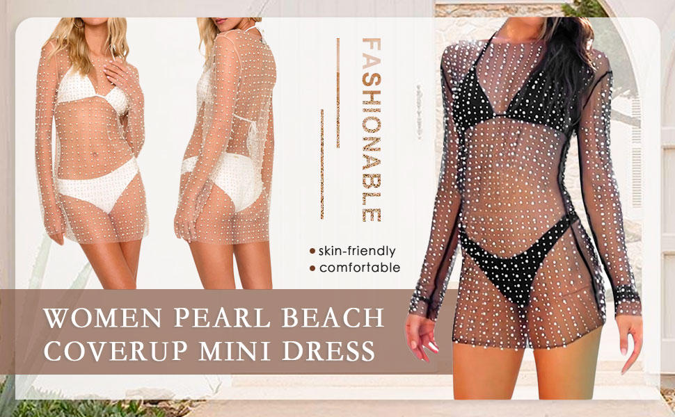 women pearl mini dress cover up