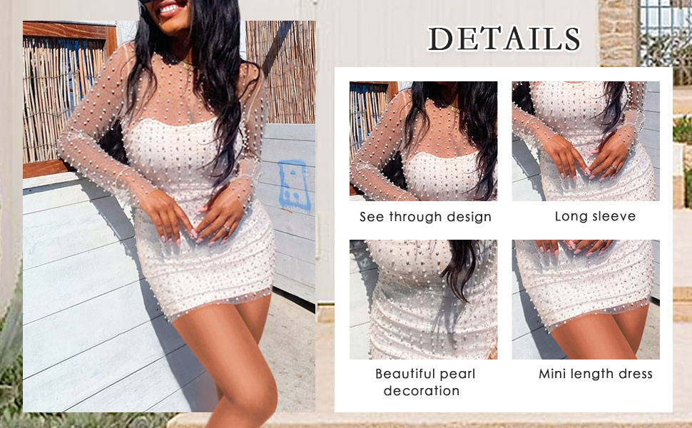 women pearl mini dress cover up