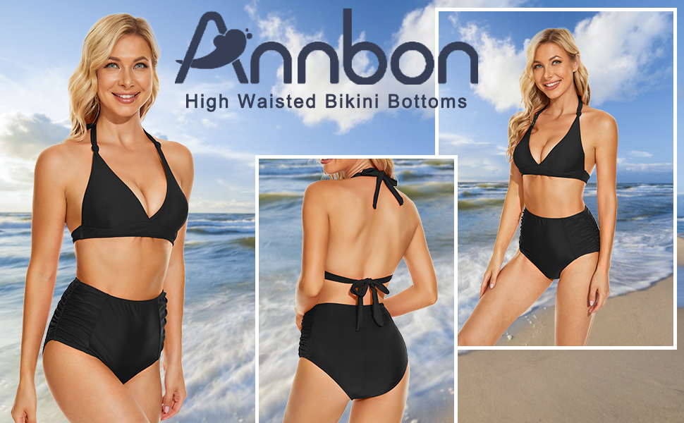 black high waisted bikini bottoms