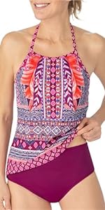 Boho Vibes Tankini Swim Top - Berry Sorbet/Print