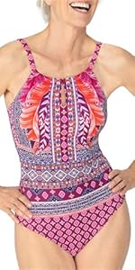 Boho Vibes One-Piece High Neck Swimsuit - Berry Sorbet/Print