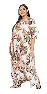 Women Tropical Leaf Print Kaftan