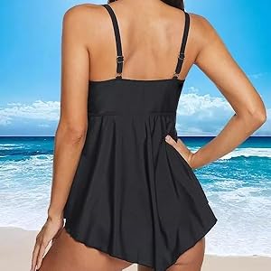 Women Tankini Swimsuits Layered Ruffle Flounce Tankini Top with Boyshorts Two Piece Bathing Suits