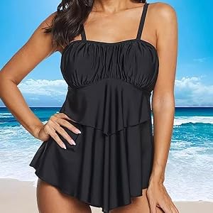 Women Tankini Swimsuits Two Piece Tummy Control Bathing Suits Ruffle Swim Tank Top with Boy Shorts