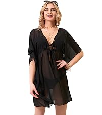 Soul Young Cover Ups for Swimwear Women V Neck Beach Chiffon Swimsuit Coverup Oversized