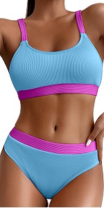 Women Colour Block Tankini Swimsuit Set Tummy Control B0D766CZCJ