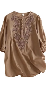 Women Embroidered Linen Tops Summer 2024 Shirt B0D7ML1GRZ