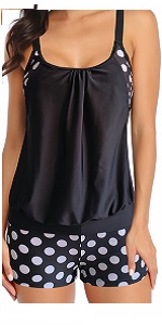 Women Polka Dot Printed Tankini Swimsuit Set B0D65S6P79